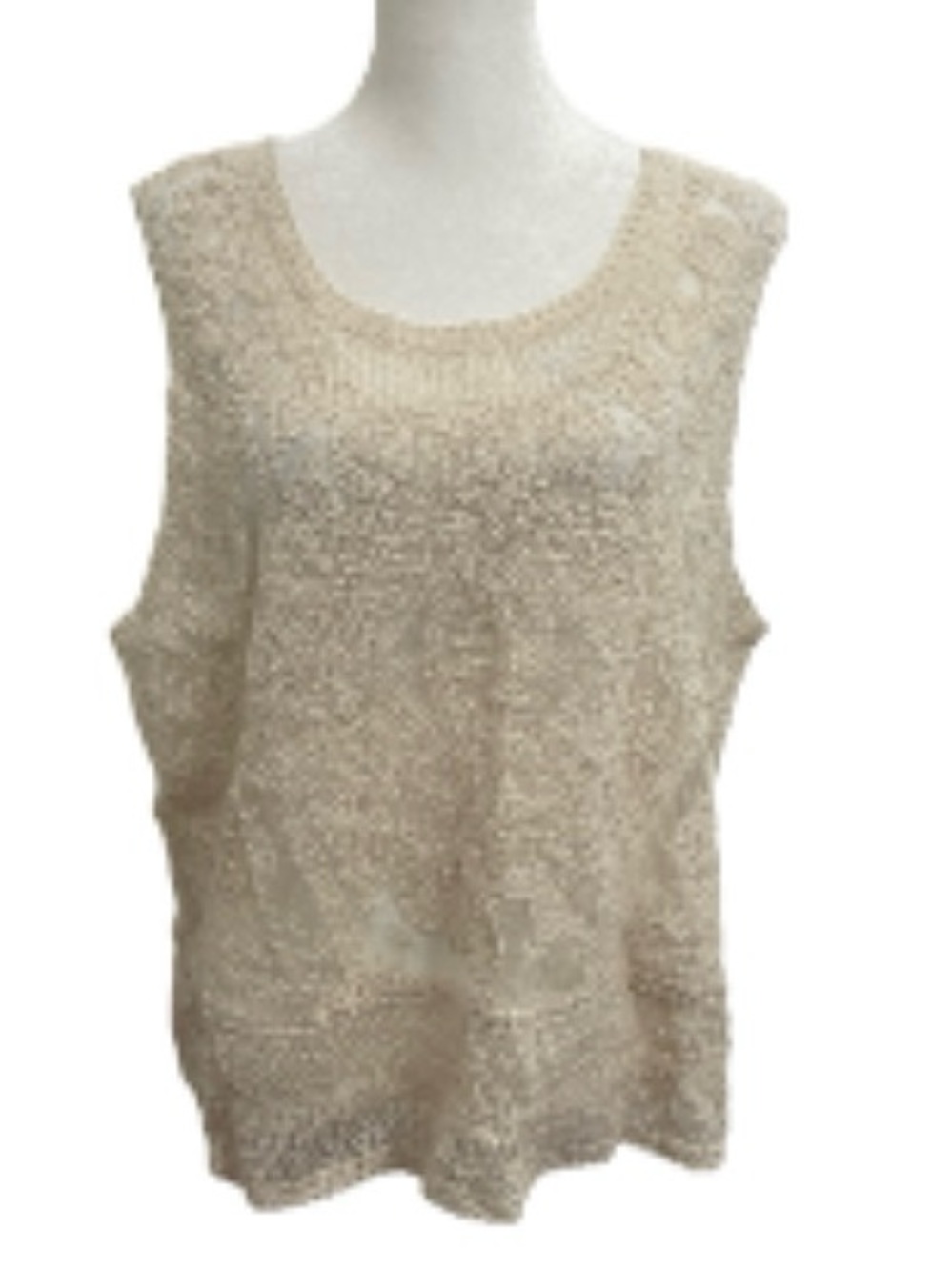 NWT Ultra Pink Sleeveless Crocheted Knit Tank Top - Cream Plus 2X